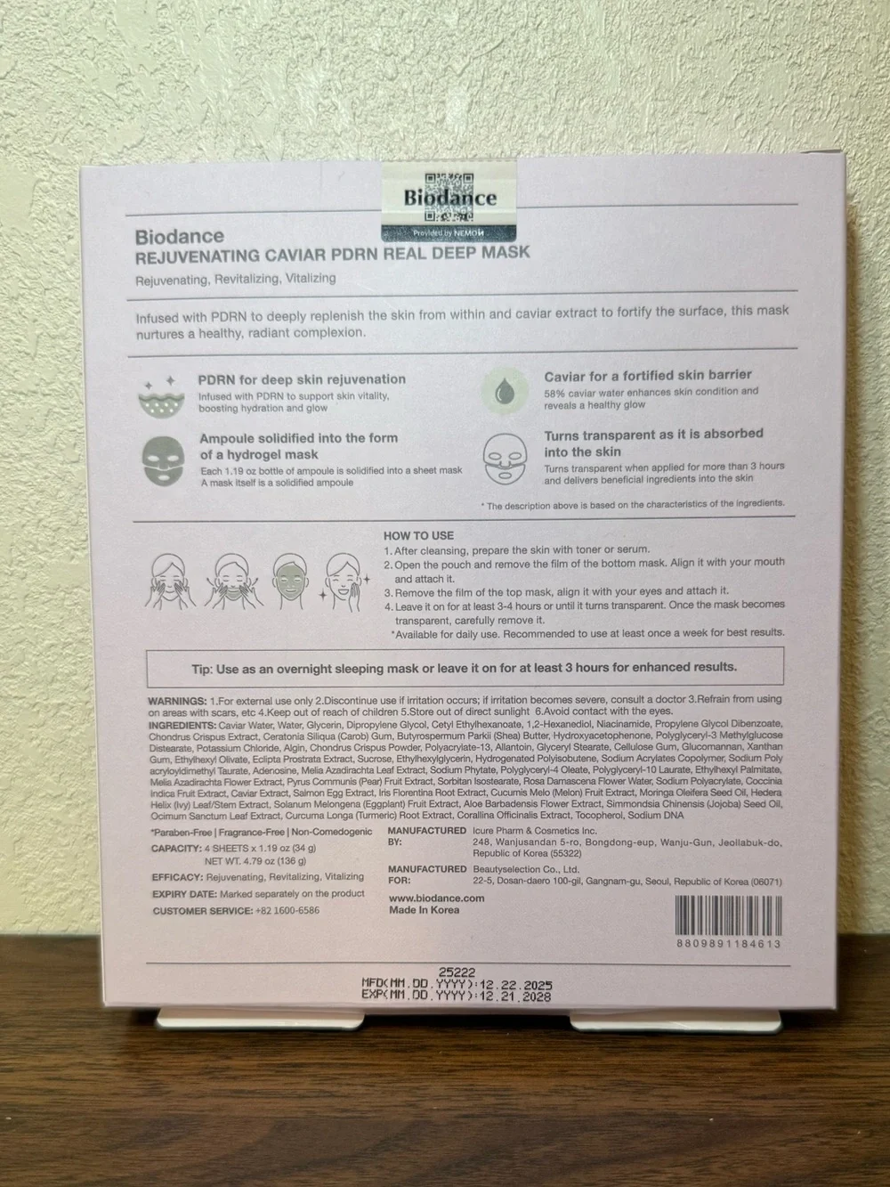 BIODANCE Rejuvenating Caviar PDRN Real Deep Mask (4-Pack)
